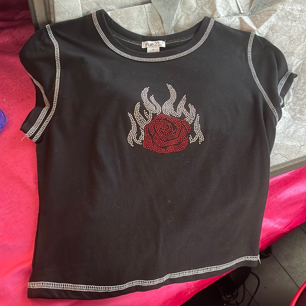 this is a rose rhinestoned baby tee